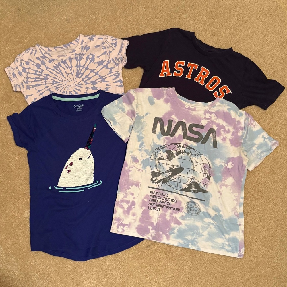 Lot of 4‎ Kids Graphic Tees Size 10/12 – NASA, Astros, Cat & Jack, Gap Tie Dye